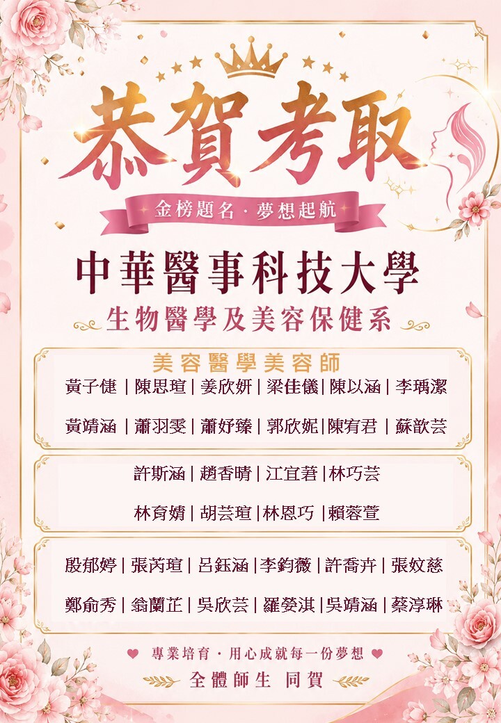 狂賀！美容醫學美容師100%全數通過